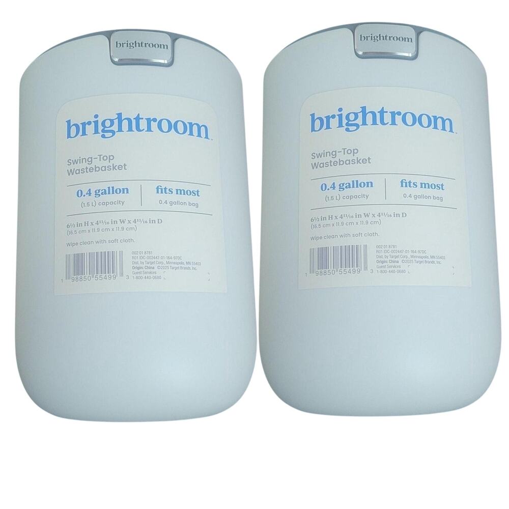 Brightroom Small Plastic Desktop Wastebasket – White – 2‑Pack – 0.4 Gallon Each